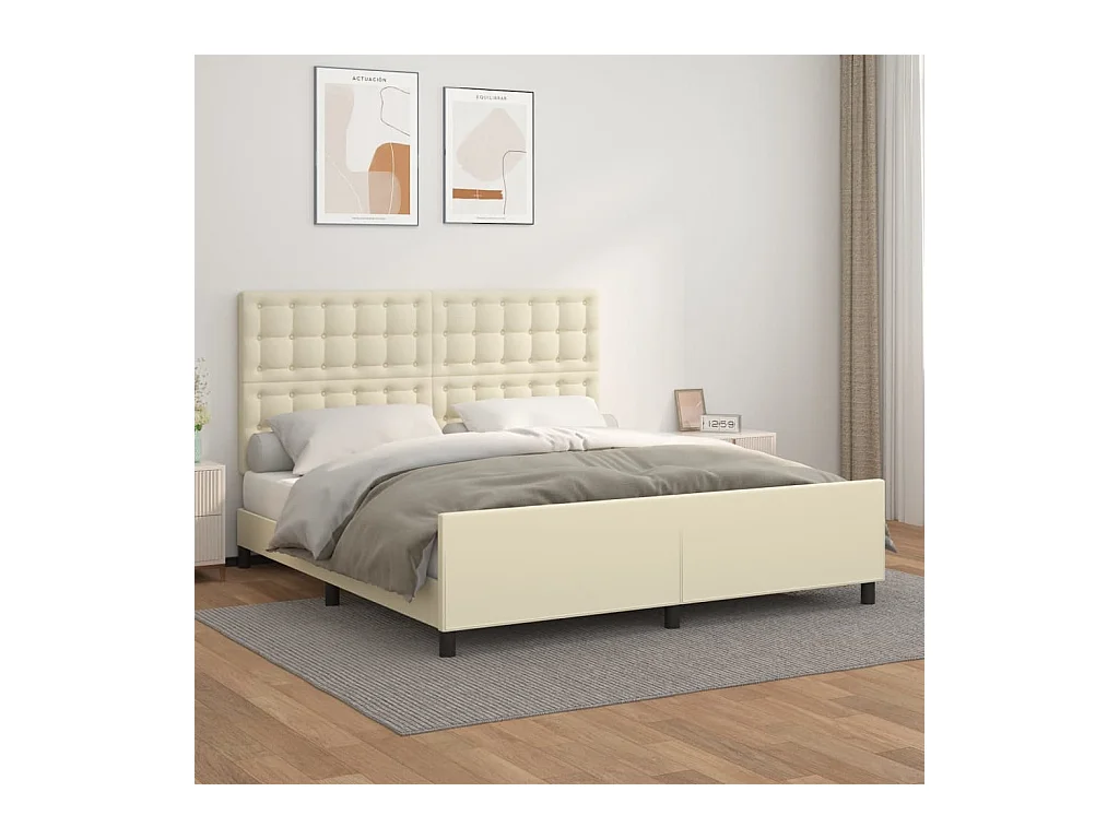 Bedframe met hoofdbord kunstleer crèmekleurig 180x200 cm