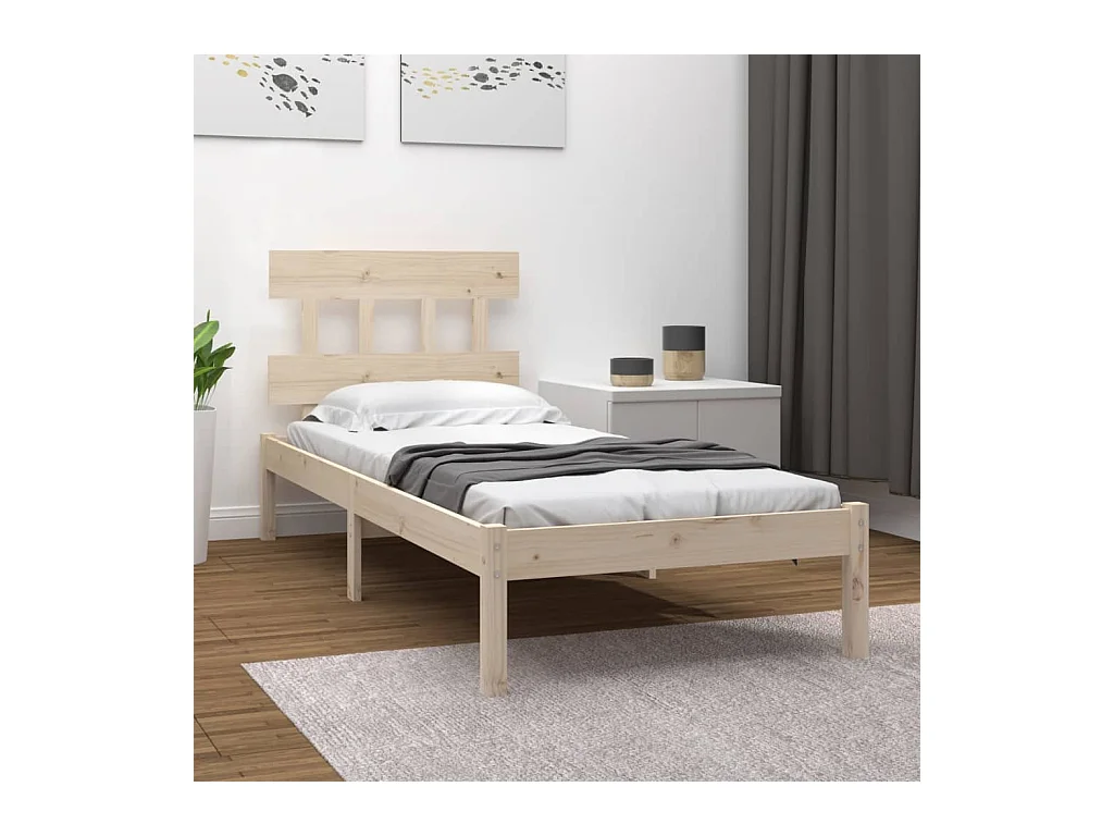 Estructura de cama madera maciza individual 90x190 cm