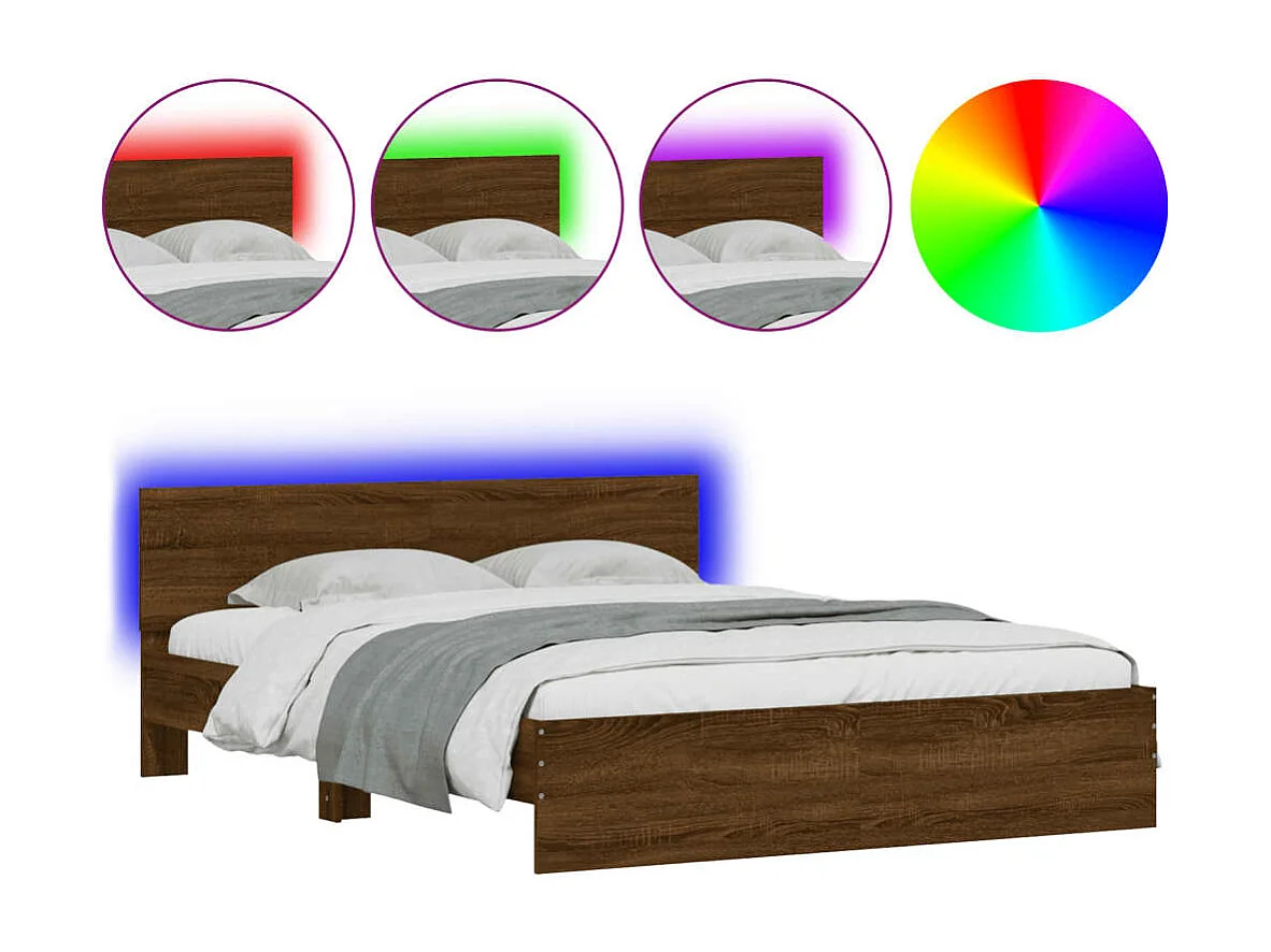 Estrutura cama cabeceira/luzes LED 160x200 cm carvalho castanho