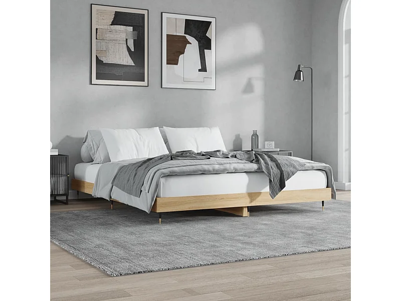 Estrutura de cama 200x200 cm derivados madeira carvalho sonoma