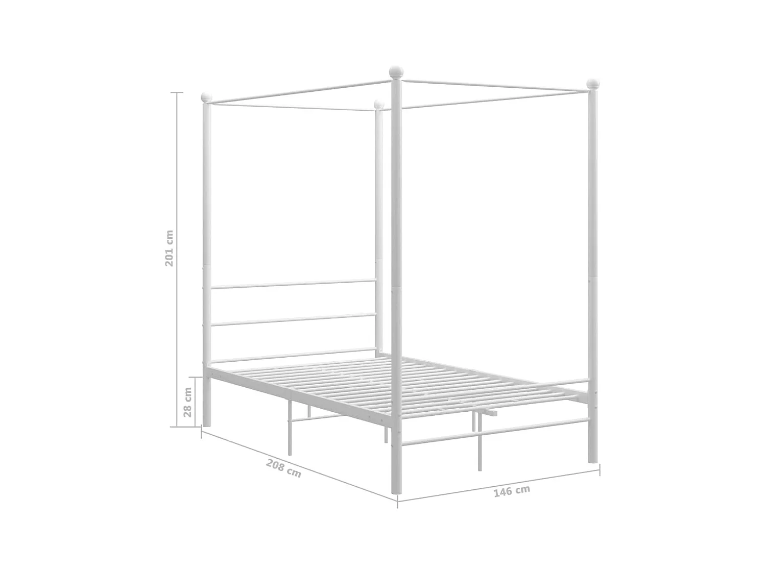 Cadre de lit à baldaquin Blanc Métal 140x200 cm