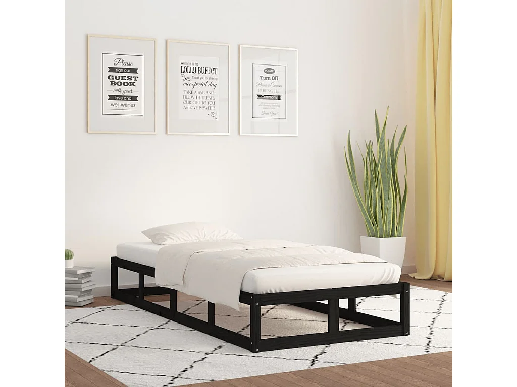 Cadre de lit Noir 90x190 cm Simple Bois massif