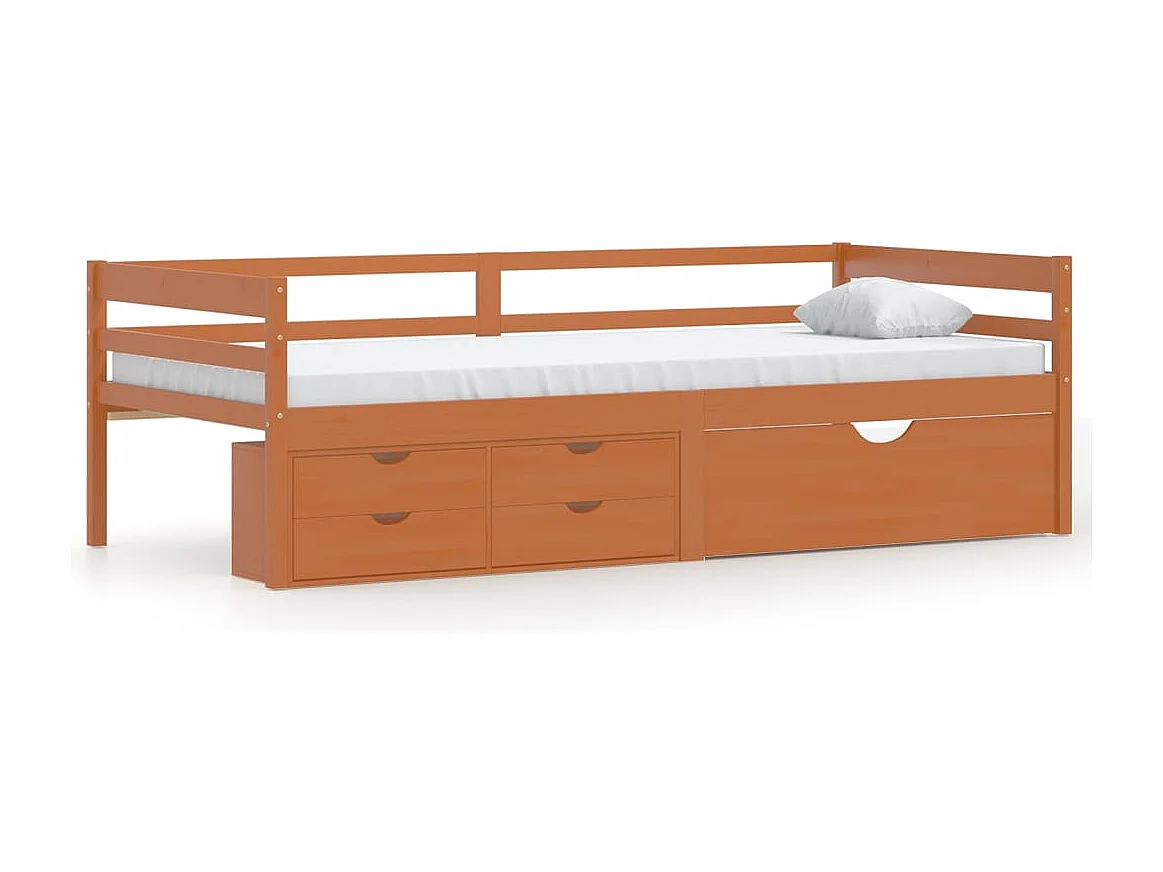 Cama con cajones y armario madera pino marrón miel 90x200 cm