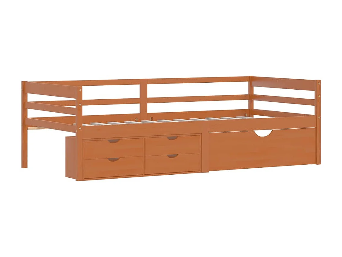 Cama con cajones y armario madera pino marrón miel 90x200 cm