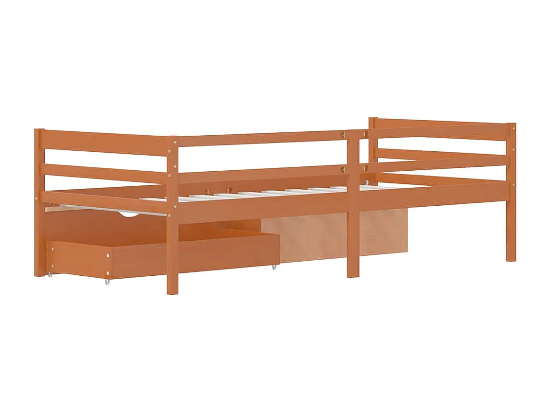 Cama con cajones y armario madera pino marrón miel 90x200 cm