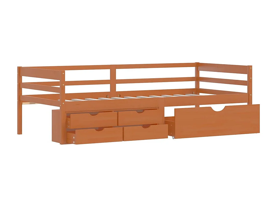 Cama con cajones y armario madera pino marrón miel 90x200 cm