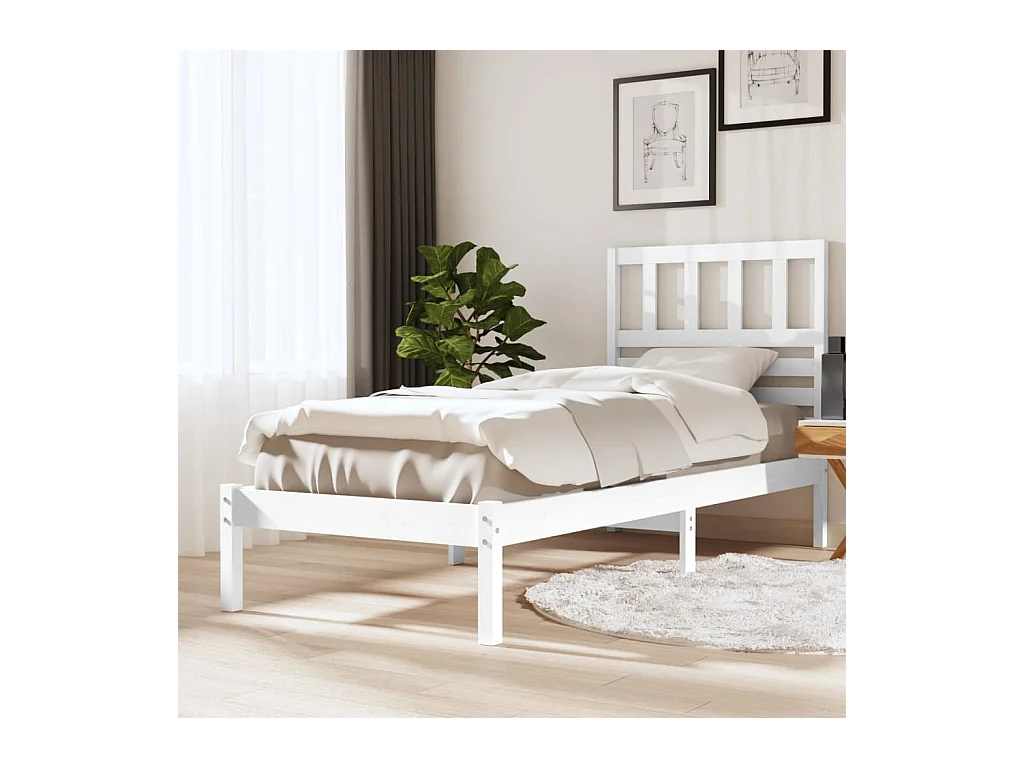Bedframe zonder matras massief grenenhout wit 75x190 cm