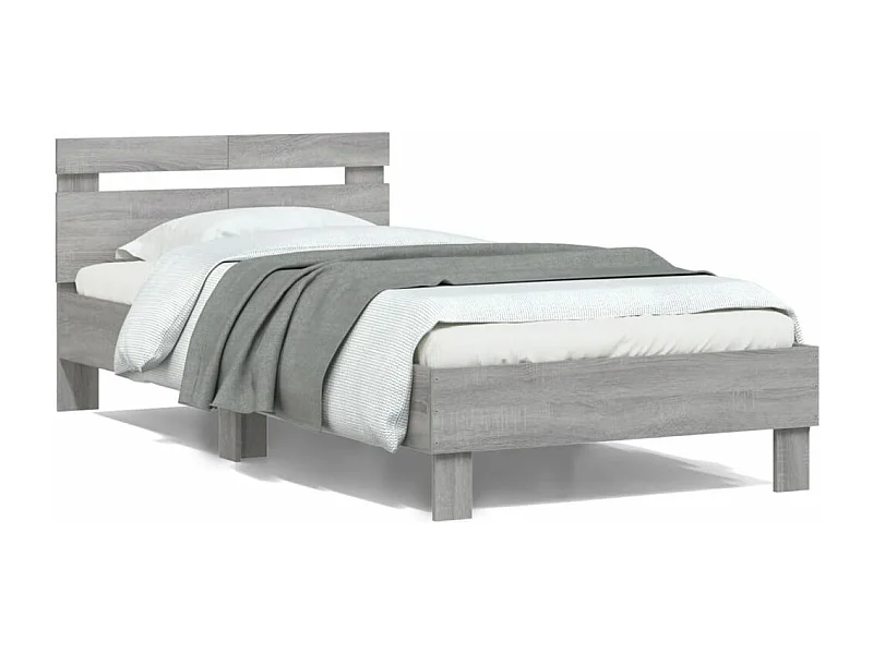 Cama con cabecero madera de ingeniería gris Sonoma 100x200 cm