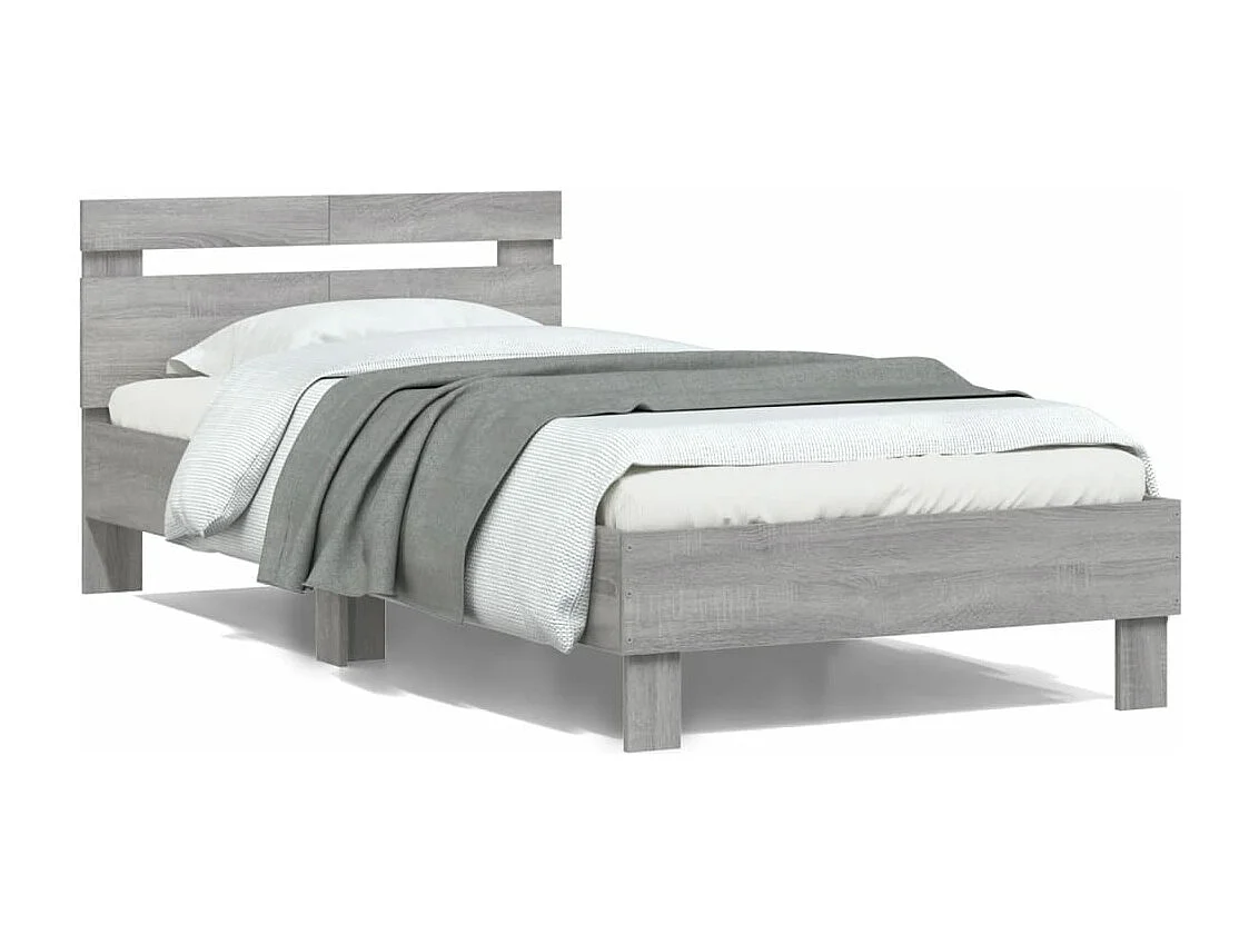 Cama con cabecero madera de ingeniería gris Sonoma 100x200 cm