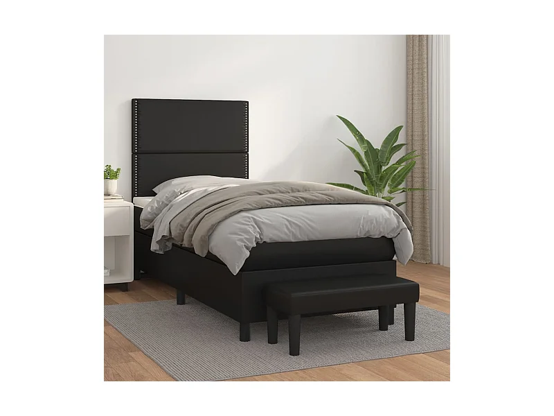 Cama com molas/colchão 90x190 cm couro artificial preto