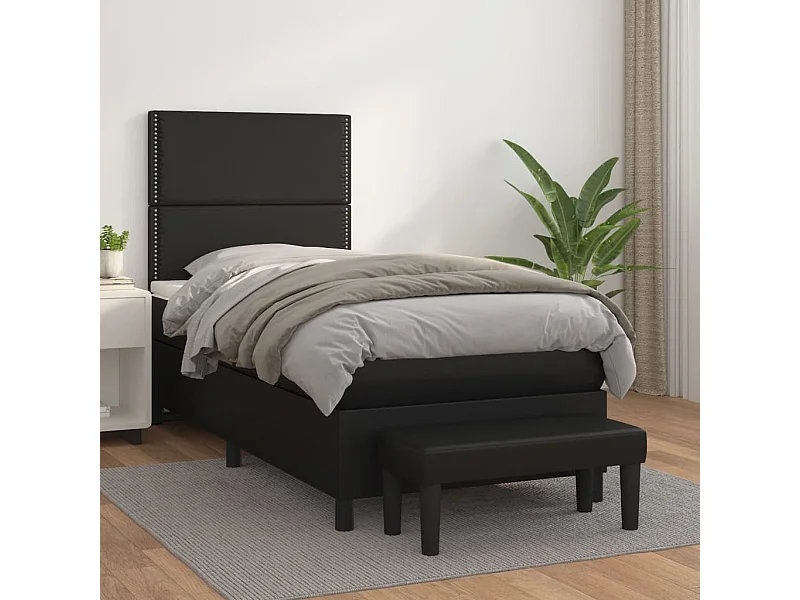 Cama box spring con colchón cuero sintético negro 90x190 cm