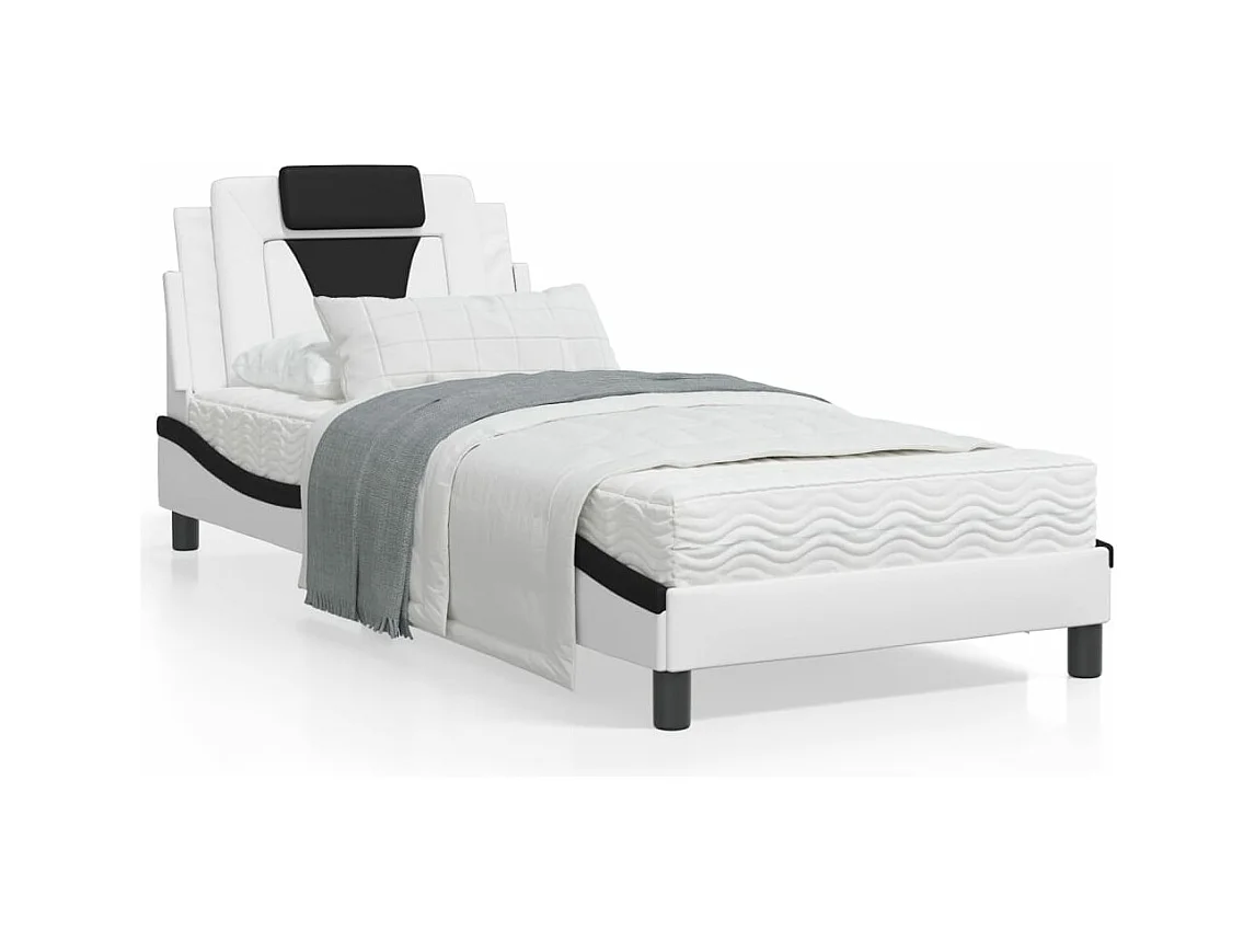 Lit avec matelas blanc et noir 90x200 cm similicuir