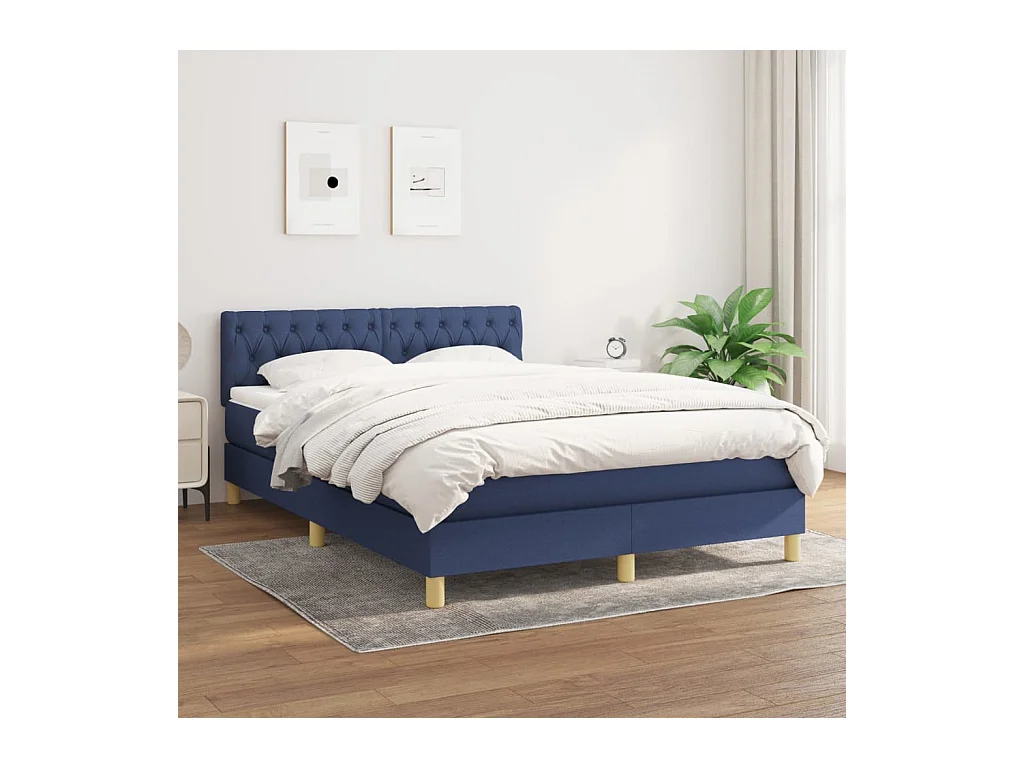 Lit à sommier tapissier avec matelas Bleu 140x200 cm Tissu