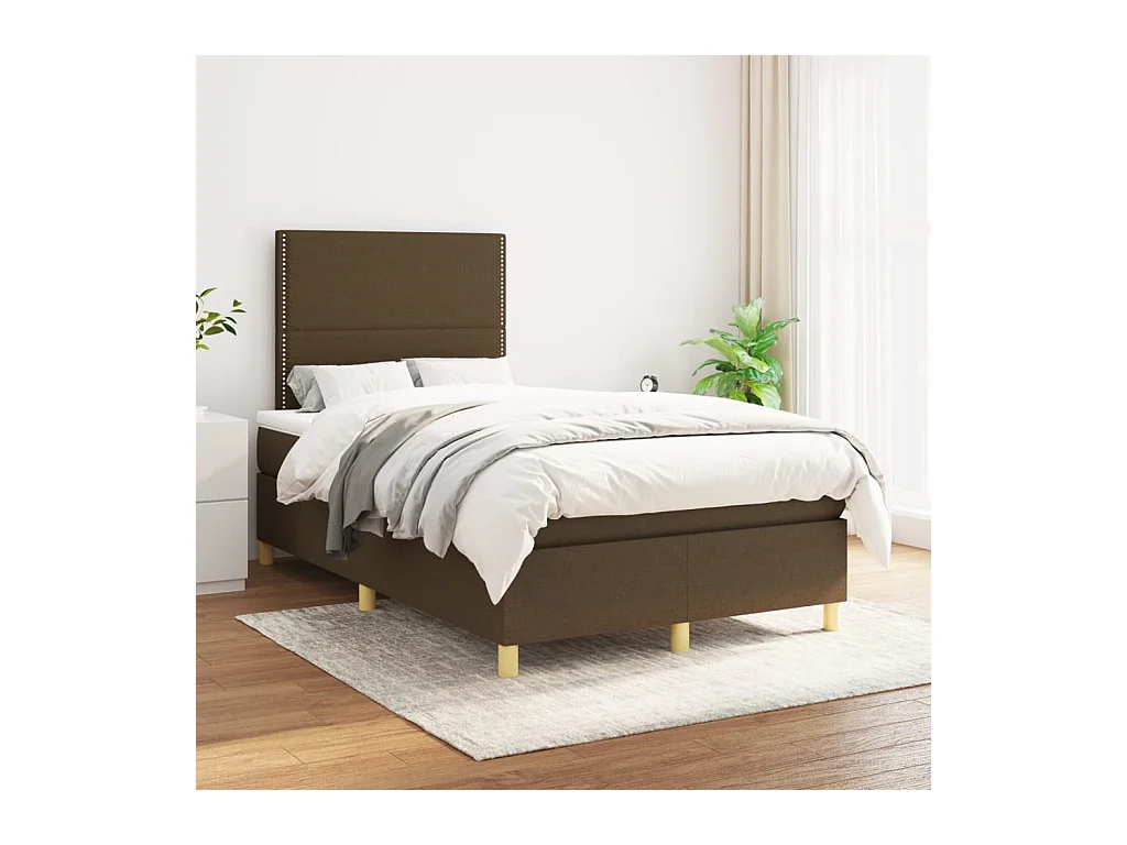Cama box spring con colchón tela marrón oscuro 120x200 cm