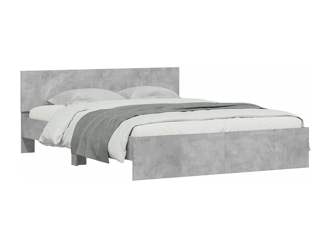 Estructura de cama cabecero y luces LED gris hormigón 160x200cm