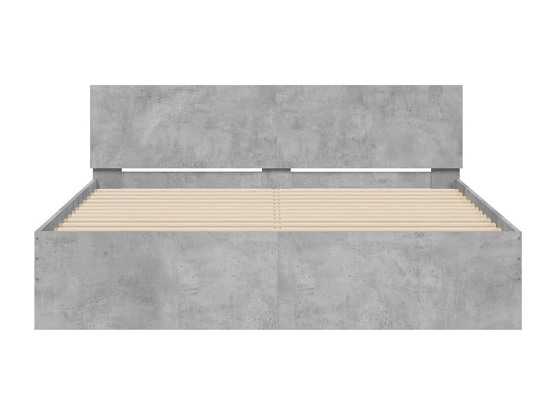 Estructura de cama cabecero y luces LED gris hormigón 160x200cm