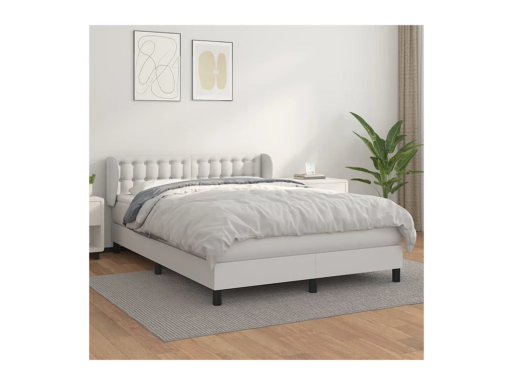Cama com molas/colchão 140x190 cm couro artificial branco