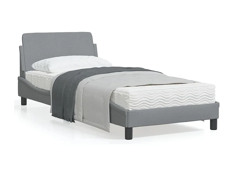 Estrutura de cama c/ cabeceira tecido 90x190 cm cinza-claro