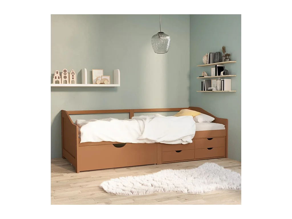 Bedbank 3-zits met lades grenenhout honingbruin 90x200 cm