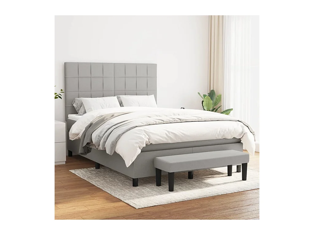 Cama box spring con colchón tela gris claro 140x200 cm