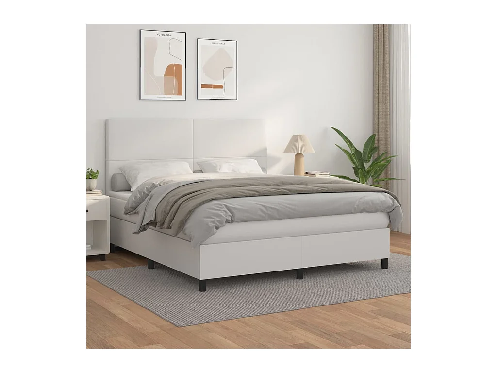 Lit à sommier tapissier avec matelas Blanc 160x200cm Similicuir