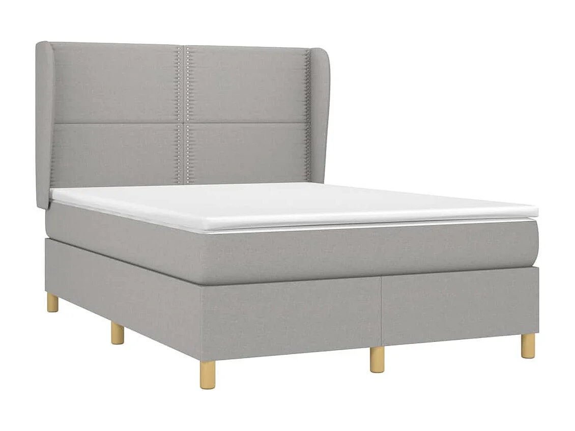 Cama box spring con colchón tela gris claro 140x190 cm