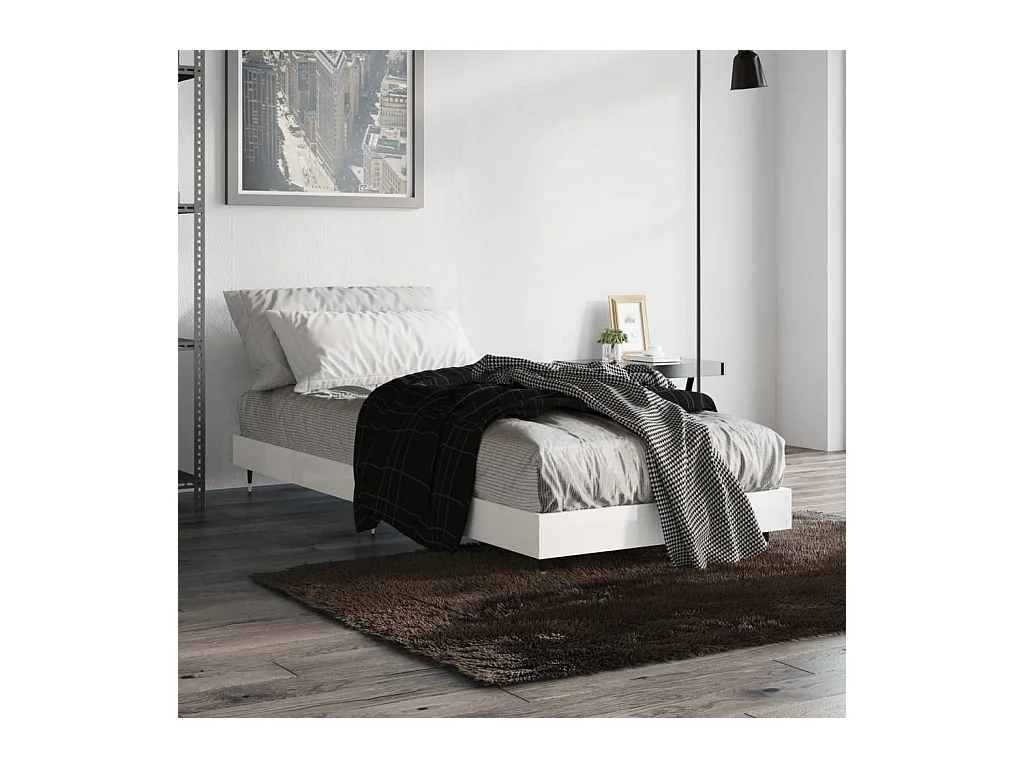 Bedframe bewerkt hout hoogglans wit 75x190 cm