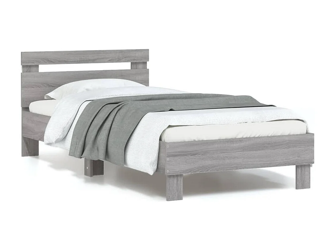 Estrutura de cama c/ cabeceira/luzes LED 90x190 cm cinza sonoma