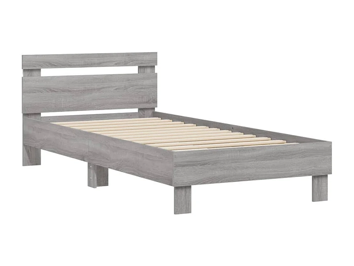 Estrutura de cama c/ cabeceira/luzes LED 90x190 cm cinza sonoma