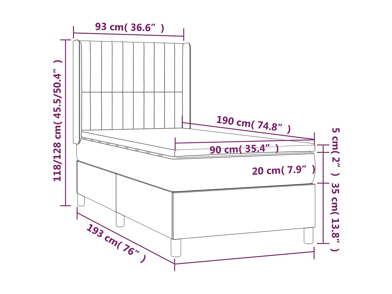 Lit à sommier tapissier avec matelas Bleu 90x190 cm Tissu