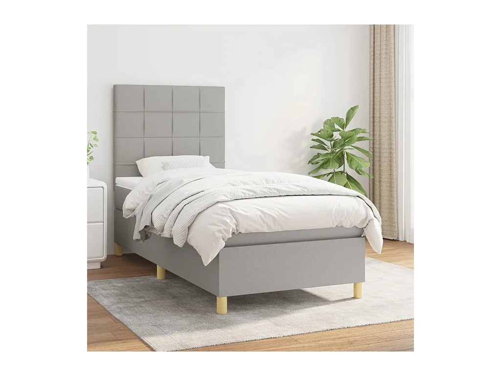 Lit à sommier tapissier avec matelas Gris clair 90x200 cm Tissu
