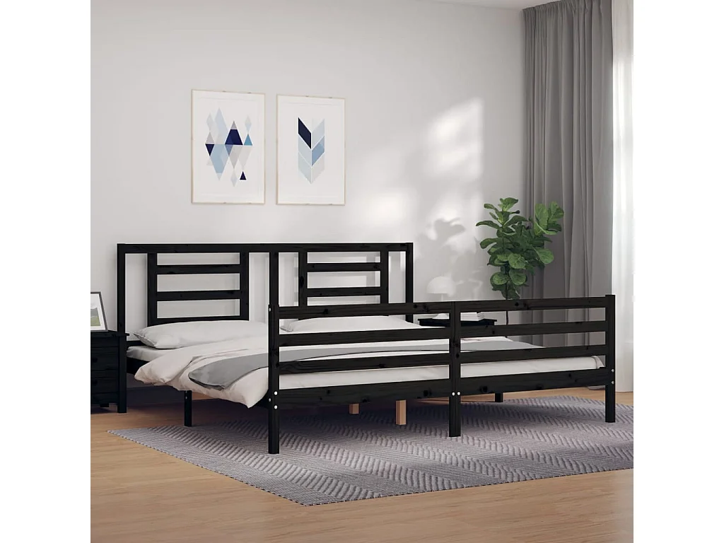 Estrutura de cama com cabeceira 200x200 cm madeira maciça preto