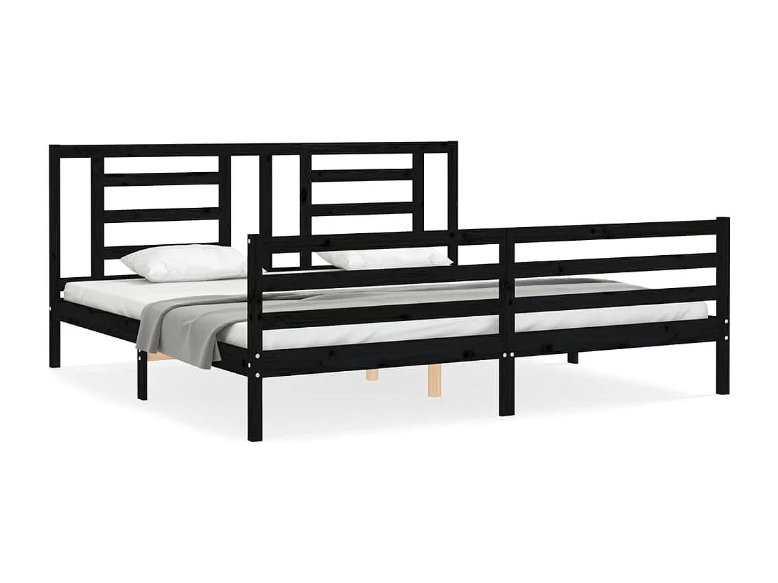 Estrutura de cama com cabeceira 200x200 cm madeira maciça preto