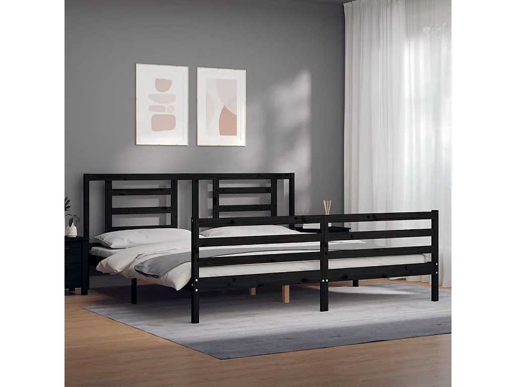 Estrutura de cama com cabeceira 200x200 cm madeira maciça preto