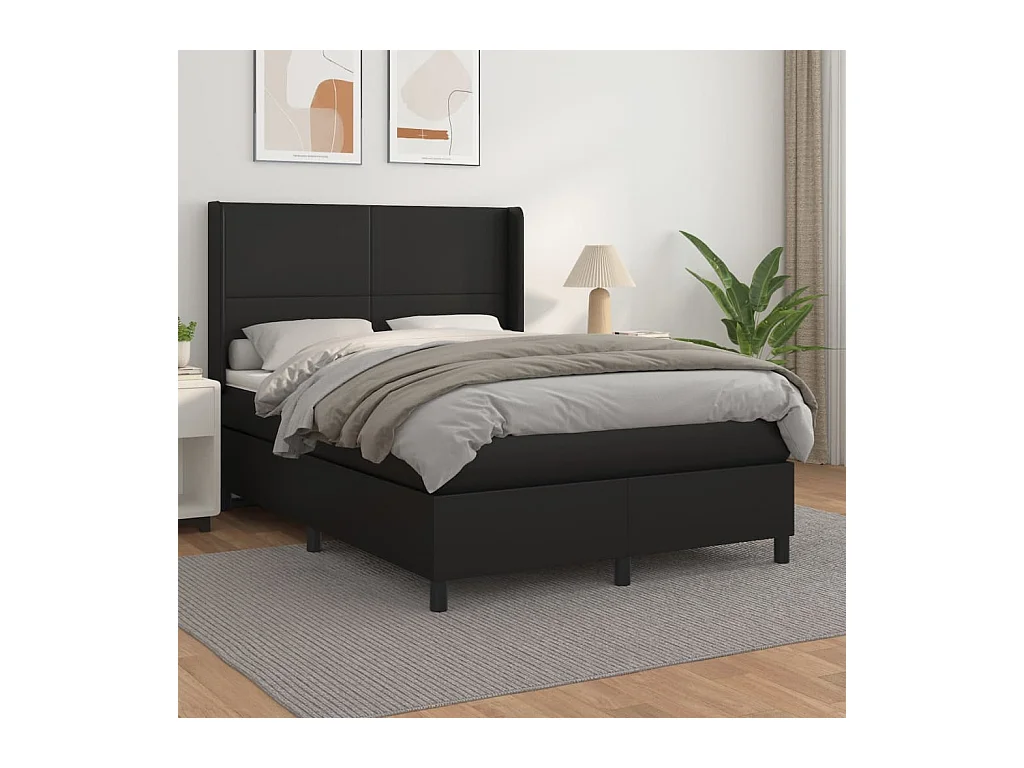 Cama com molas/colchão 140x190 cm couro artificial preto