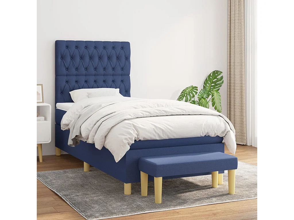 Cama com molas/colchão 90x190 cm tecido azul