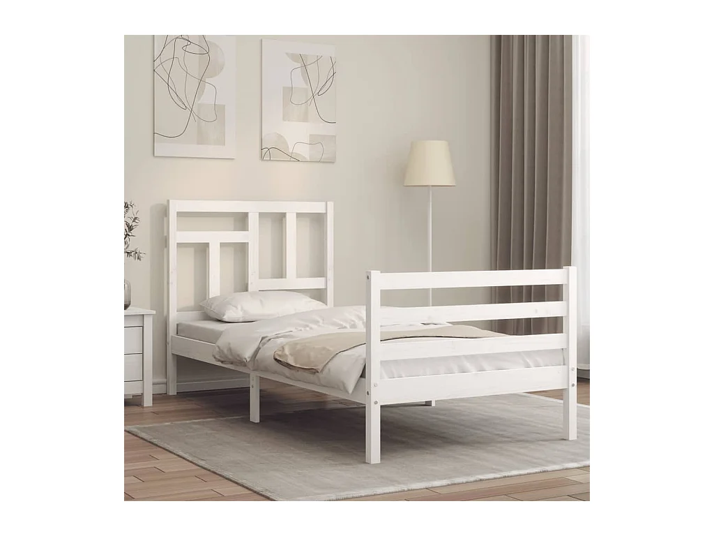 Cadre de lit avec tête de lit blanc 90x200 cm bois massif