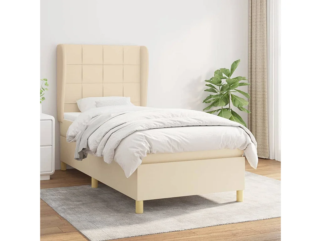 Lit à sommier tapissier et matelas Crème 90x190 cm Tissu