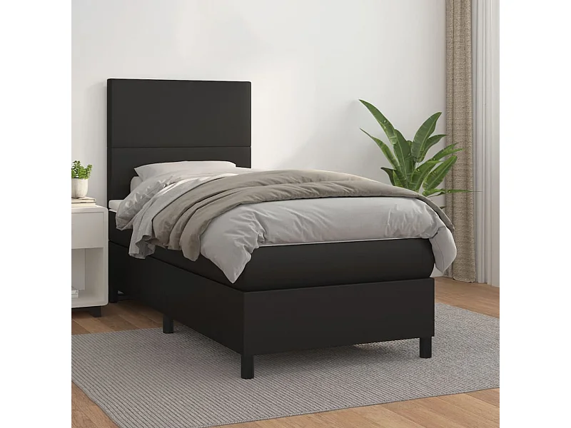Cama box spring con colchón cuero sintético negro 90x190 cm