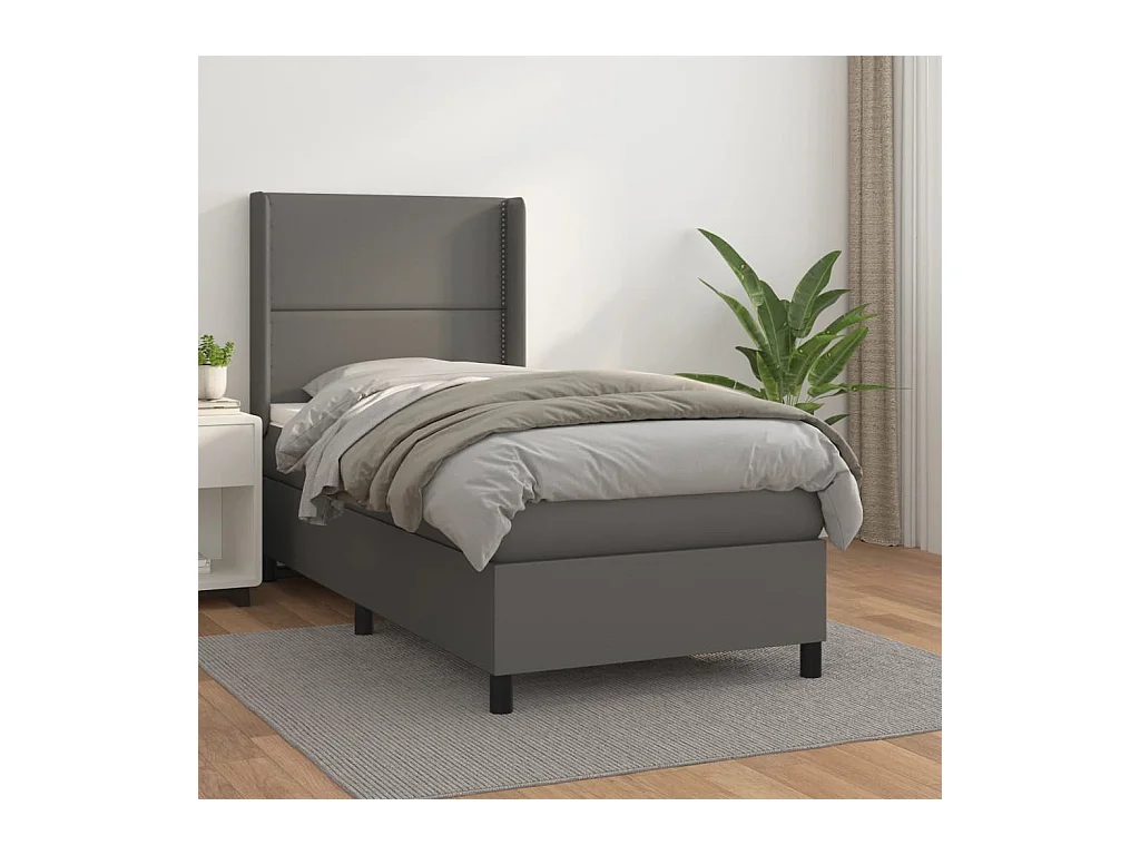 Boxspring met matras kunstleer grijs 90x200 cm