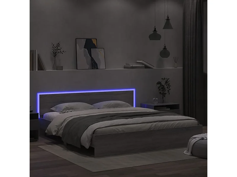 Estrutura cama c/ cabeceira/luzes LED 180x200cm cinzento sonoma