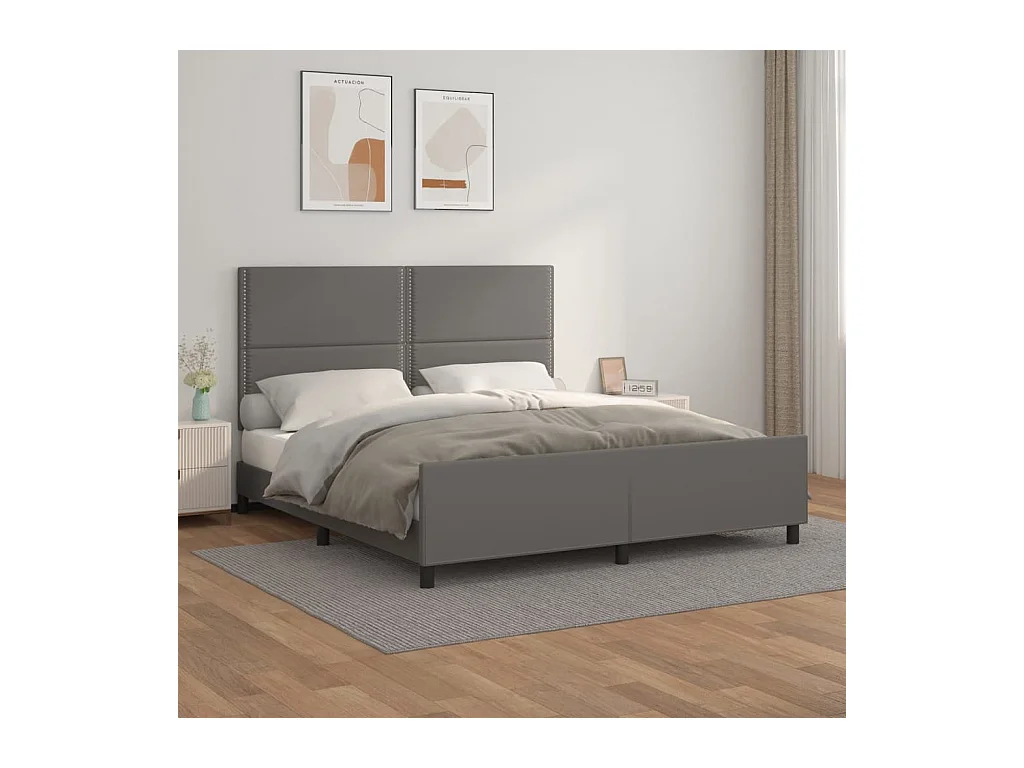 Estrutura cama c/ cabeceira 180x200cm couro artificial cinzento