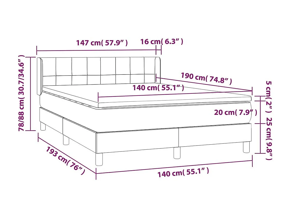 Lit à sommier tapissier avec matelas Noir 140x190 cm Tissu