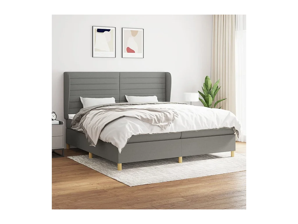 Lit à sommier tapissier avec matelas Gris foncé 200x200cm Tissu