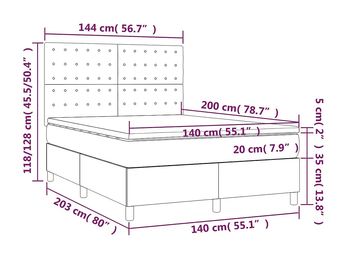 Lit à sommier tapissier avec matelas Marron foncé 140x200 cm