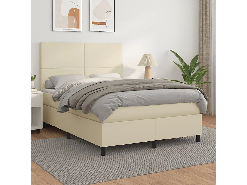 Lit à sommier tapissier avec matelas Crème 140x190cm Similicuir