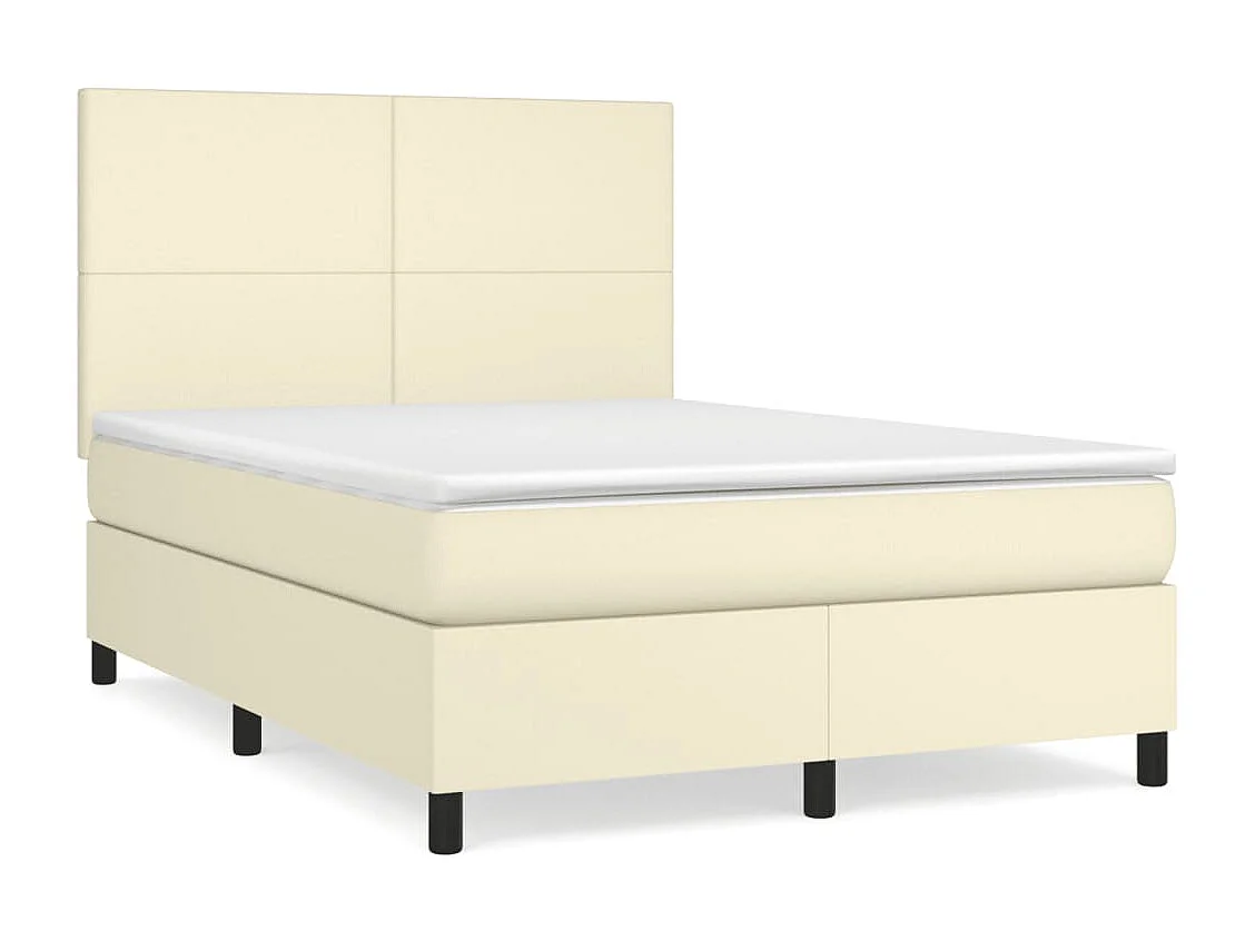 Lit à sommier tapissier avec matelas Crème 140x190cm Similicuir