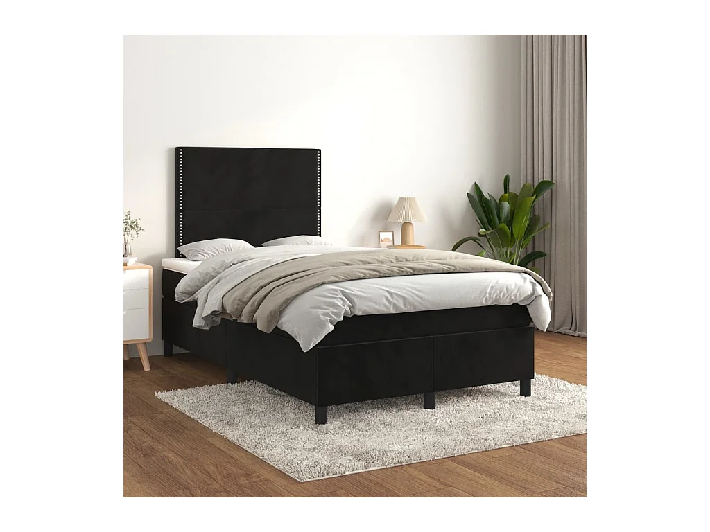 Cama box spring con colchón terciopelo negro 120x200 cm