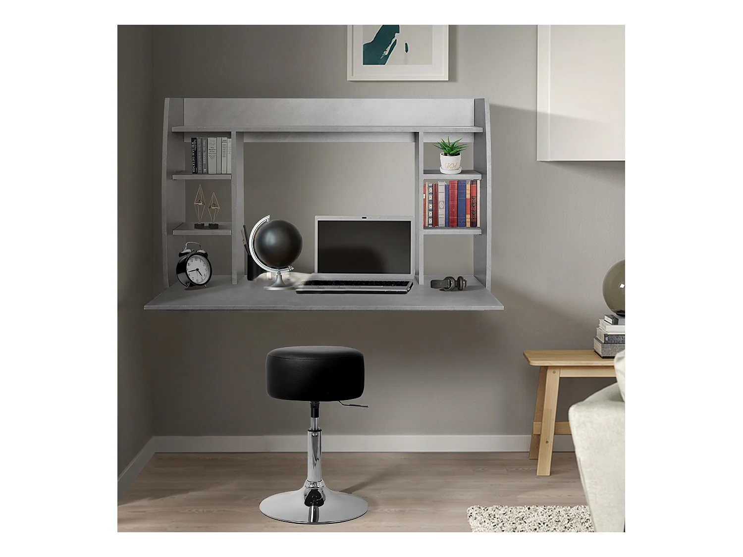 Bureau mural 110x75x48 cm gris MDF ML-DESIGN