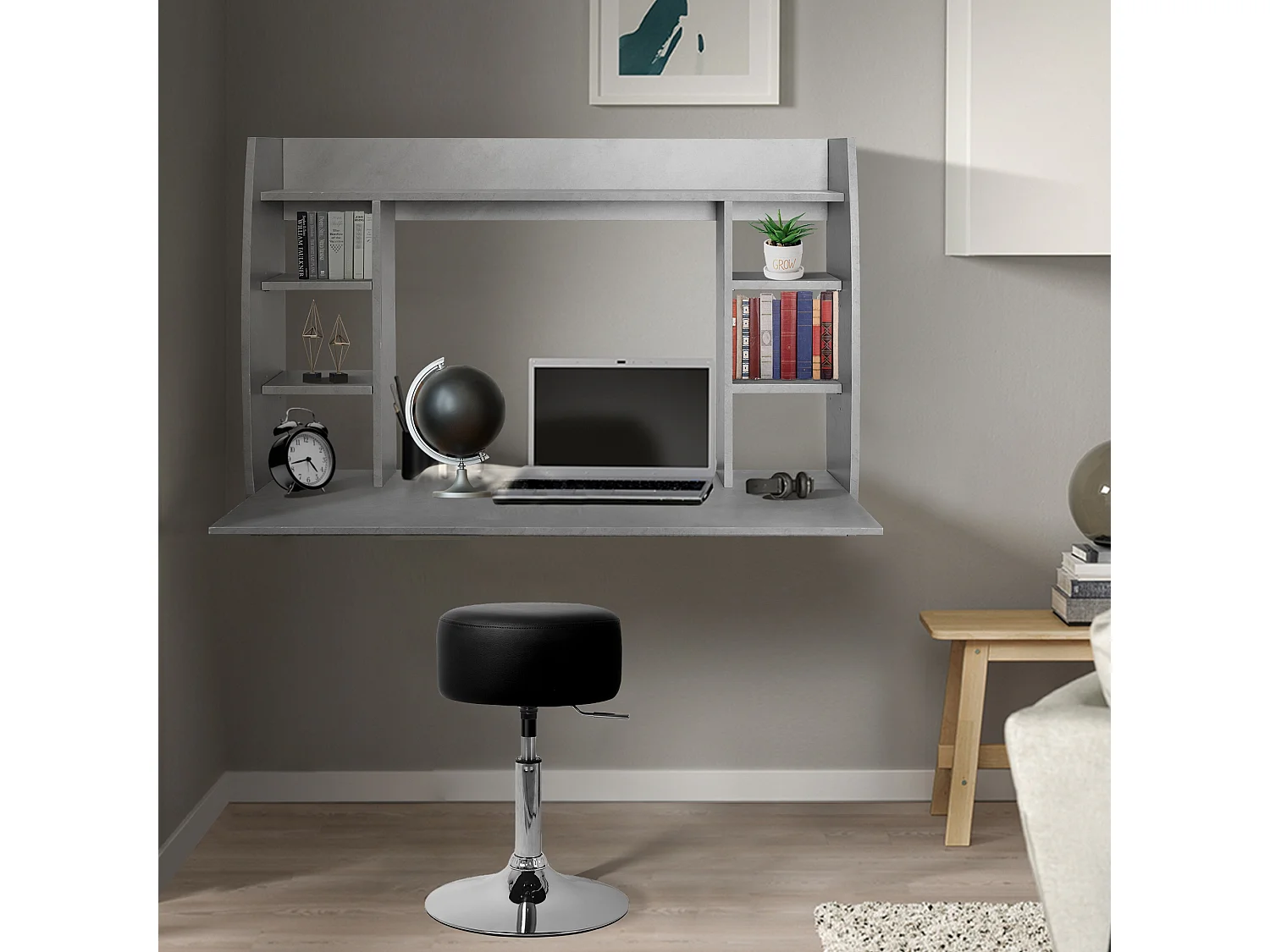 Bureau mural 110x75x48 cm gris MDF ML-DESIGN